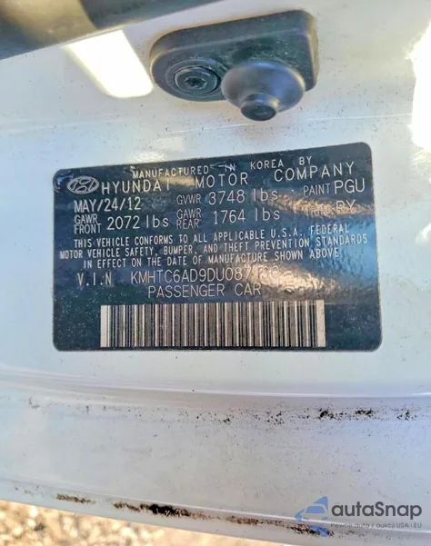 2013 Hyundai Veloster z USA, uszkodzony, nr VIN KMHTC6AD9DU087190